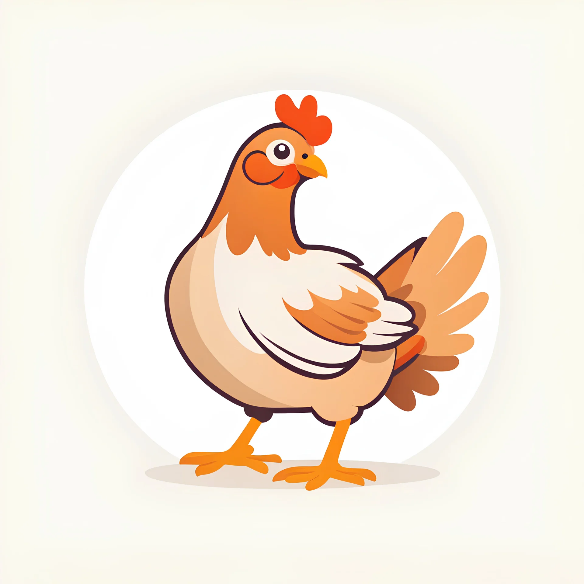 2D vector graphic of cute chicken, simple color, flat style, on white background