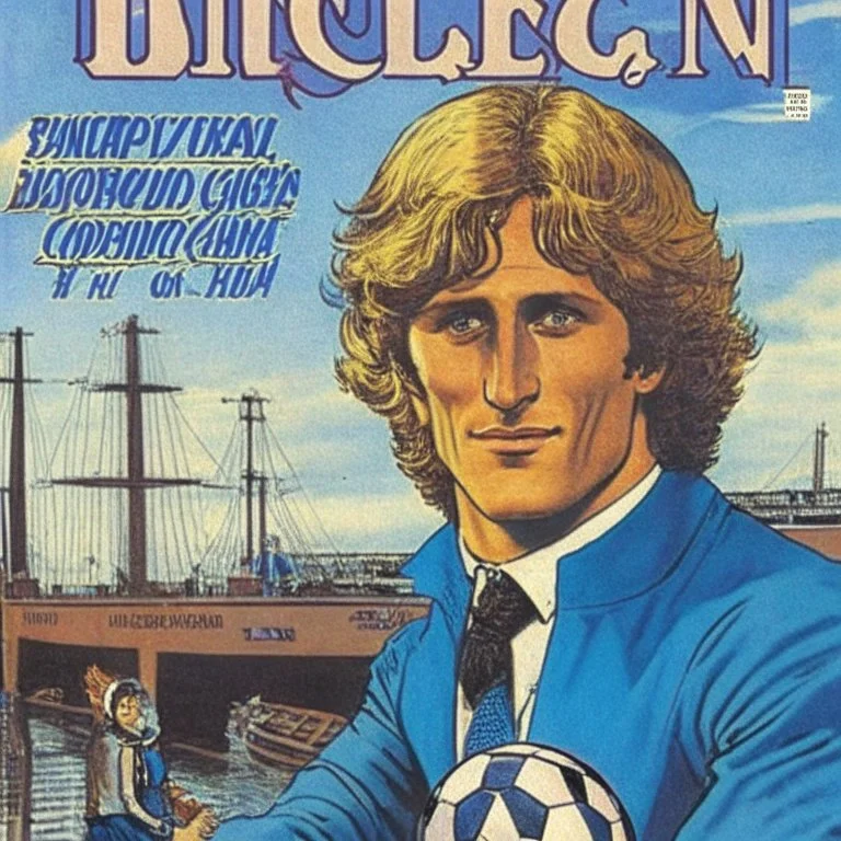 A 1980 medieval london comic cover of uruguayan sky-blue football magazine. At the dock. Diego Forlan is sherlock holmes. Foot Ball.