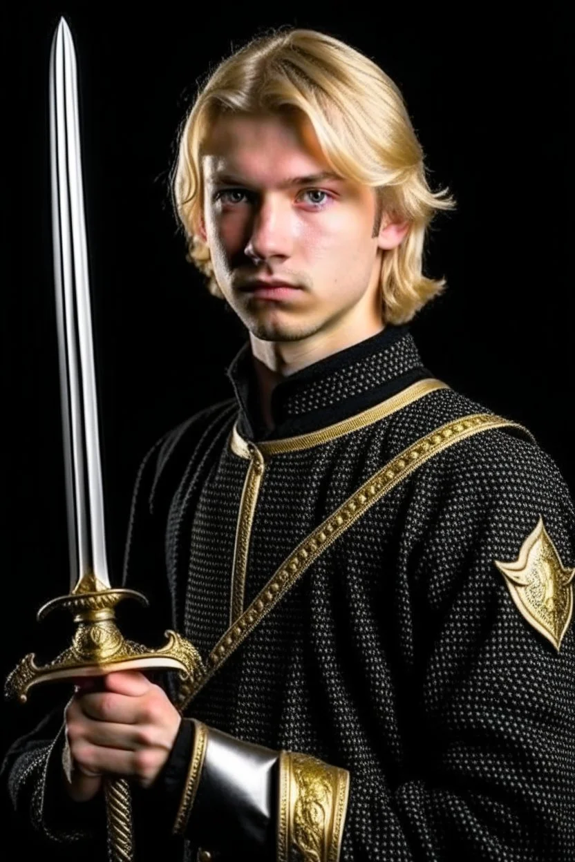 young european blond hair adult royal guard swordsman with rapier