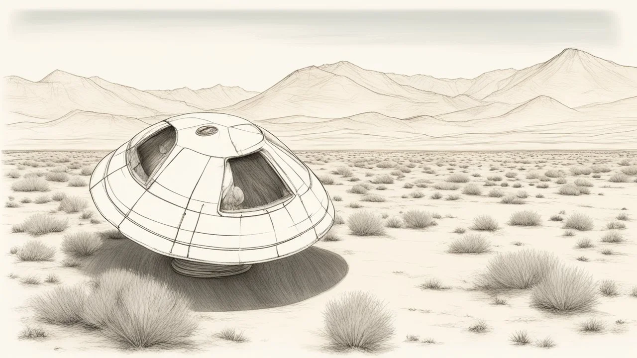 sketch drawing a ufo crash landing site in the nevada desert