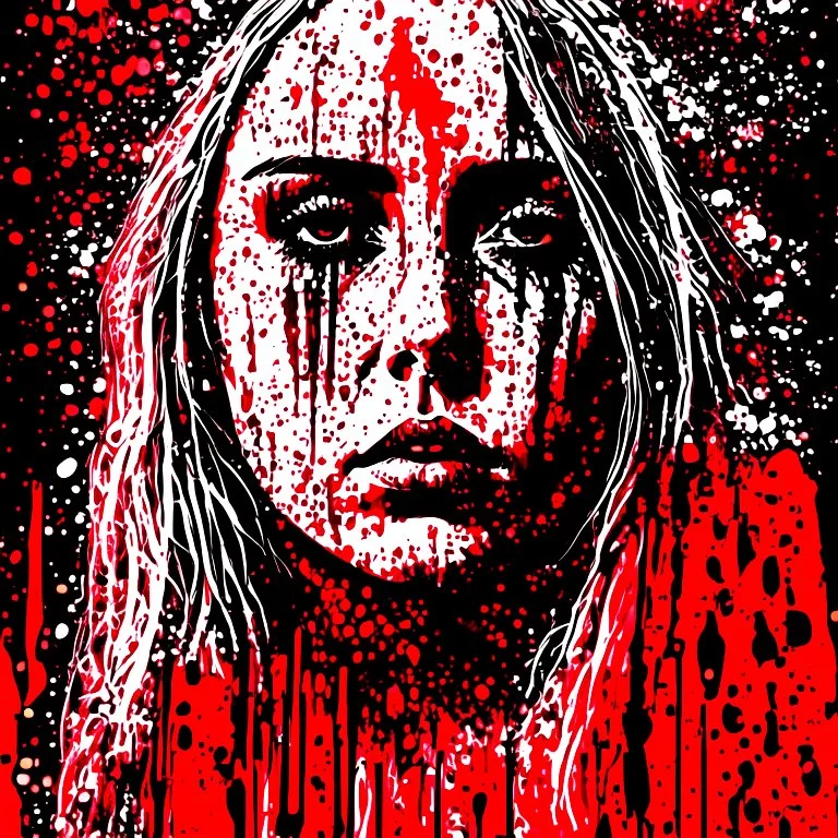 Singer Danish MØ face, blood, guts, wildflower, intricate, background liquid, darkred tones,