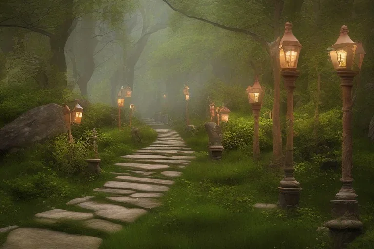 wooded stone lantern path forest