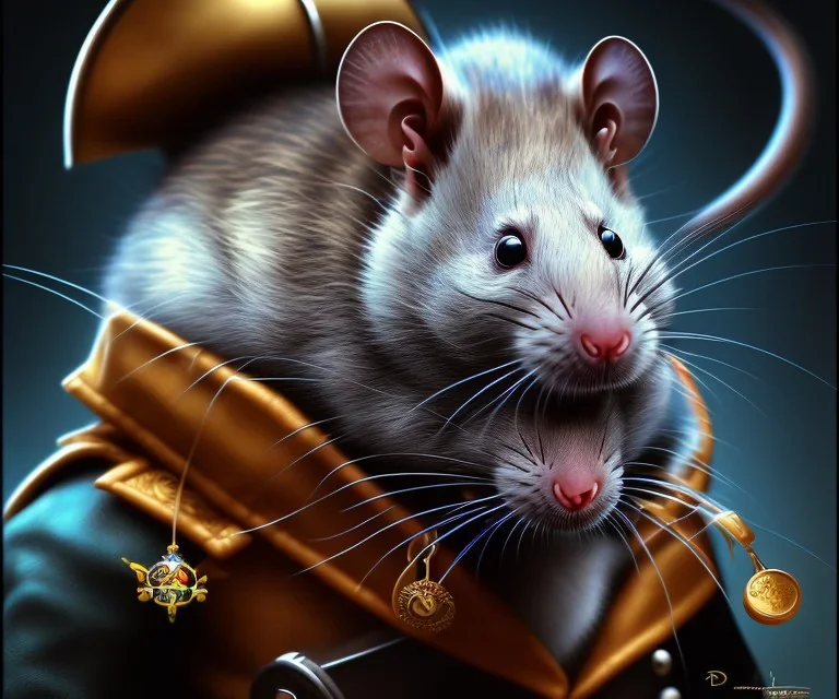 Back lit photo of a pirate rat, detailed, photo realistic, cinematic, by drew struzan