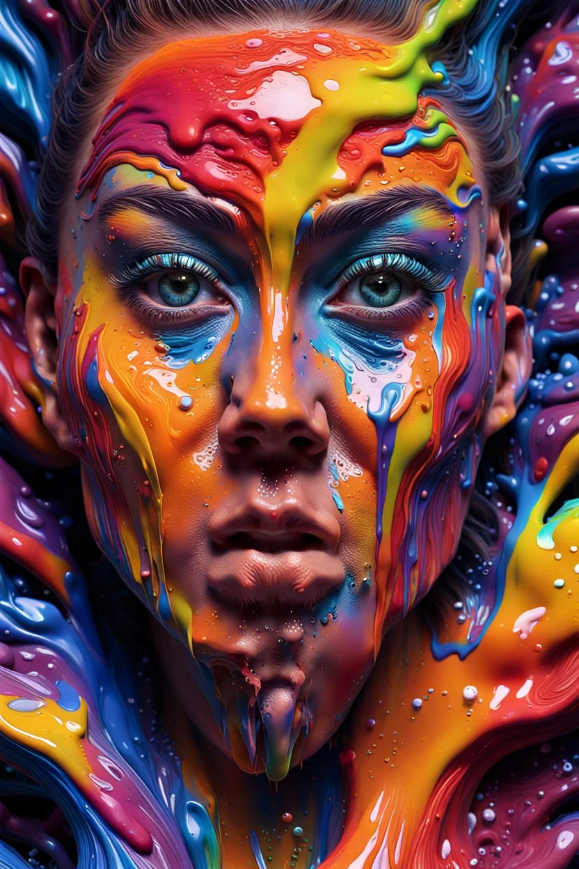 A Liquid Portrait Of a Agnes Monica Face Made Of Colours, Muscles And Movement, Charging, Splash Style Of Colourful Paint, Hyperdetailed Intricately Detailed, Fantastical, Intricate Detail, Splash Screen, Complementary Colours, Liquid, Gooey, Slime, Splashy, Fantasy, Concept Art, 8k Resolution, Masterpiece, Melting, Complex Background Dark Art, Digital Art, Intricate, Oil On Canvas, Masterpiece, Expert, Insanely Detailed, 4k Resolution, Fairy Tale Illustration, Dramatic, by addie digi.