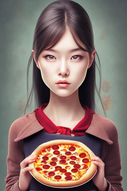 Portrait of Japanese girl with pizza