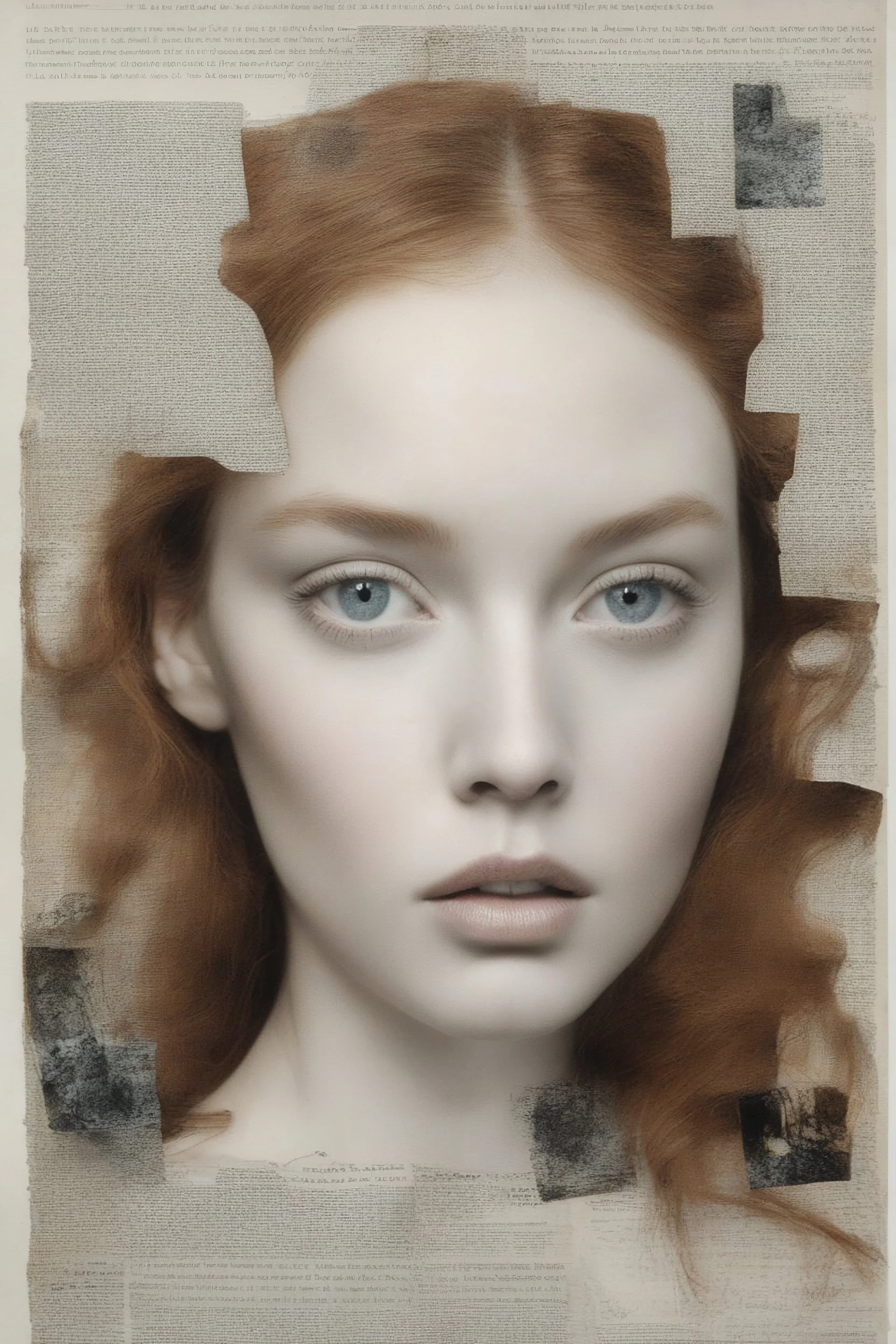 Model lily cole face, , collage on a book page