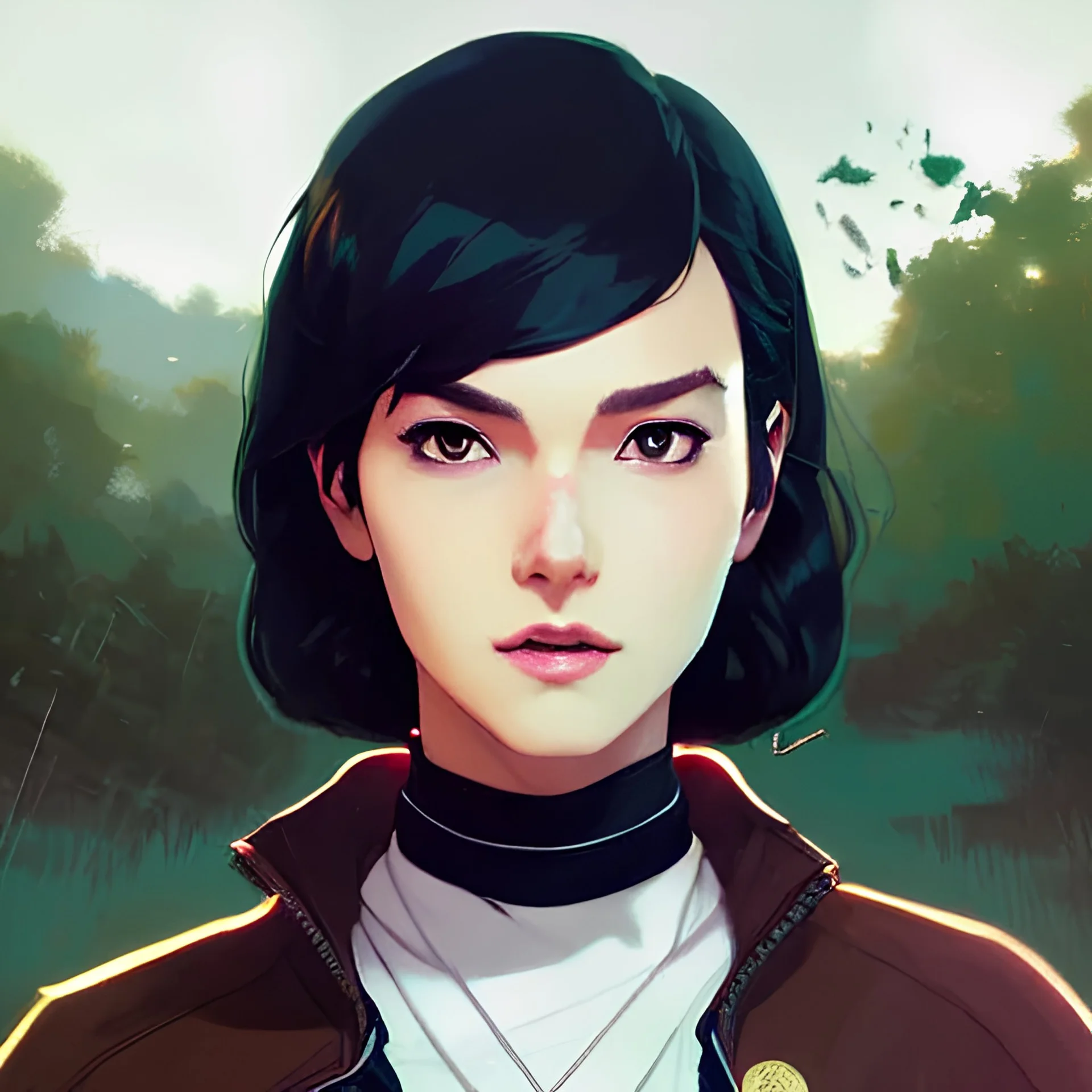 Highly detailed portrait of stunningly beautiful woman, Atey Ghailan, by Loish, by Bryan Lee O'Malley, by Cliff Chiang, by Greg Rutkowski, inspired by image comics, inspired by graphic novel cover art, inspired by nier!! wooden farm color scheme ((farm background)), trending on artstation