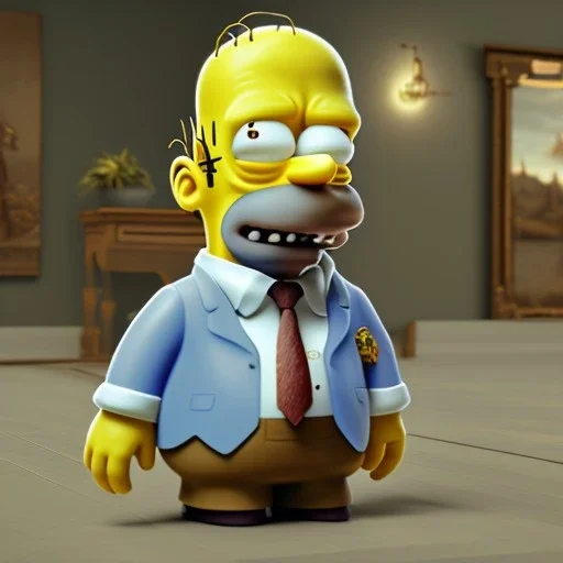 Full body, 3d render, homer simpson 1800's men style, 1800's hair style, 1800's men clothes style, hyper realistic, octane render, unreal engine 5, 8k, palace background, uhd