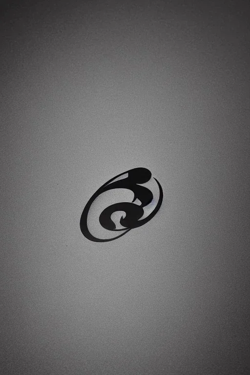 Logo, black ink on silver paper drone shot, far shot, Linear outline of a person curled up in a fetal position,