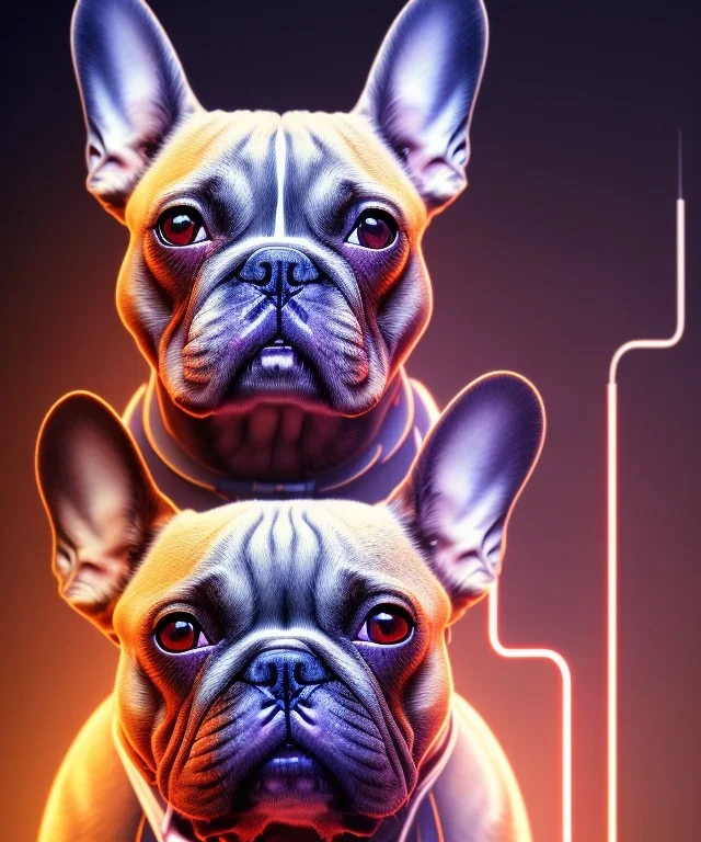 ! dream symmetry!! portrait of a french bulldog, sci - fi, tech wear, glowing lights!! intricate, elegant, highly detailed, digital painting, artstation, concept art, smooth, sharp focus, illustration, art by artgerm and greg rutkowski and alphonse mucha