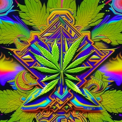 Marijuana, pattern, splash color, bright colors, neon, Psychedelic, detail, 8k, bright light