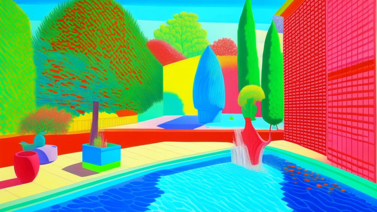 generates a painting based on the work and style of David Hockney