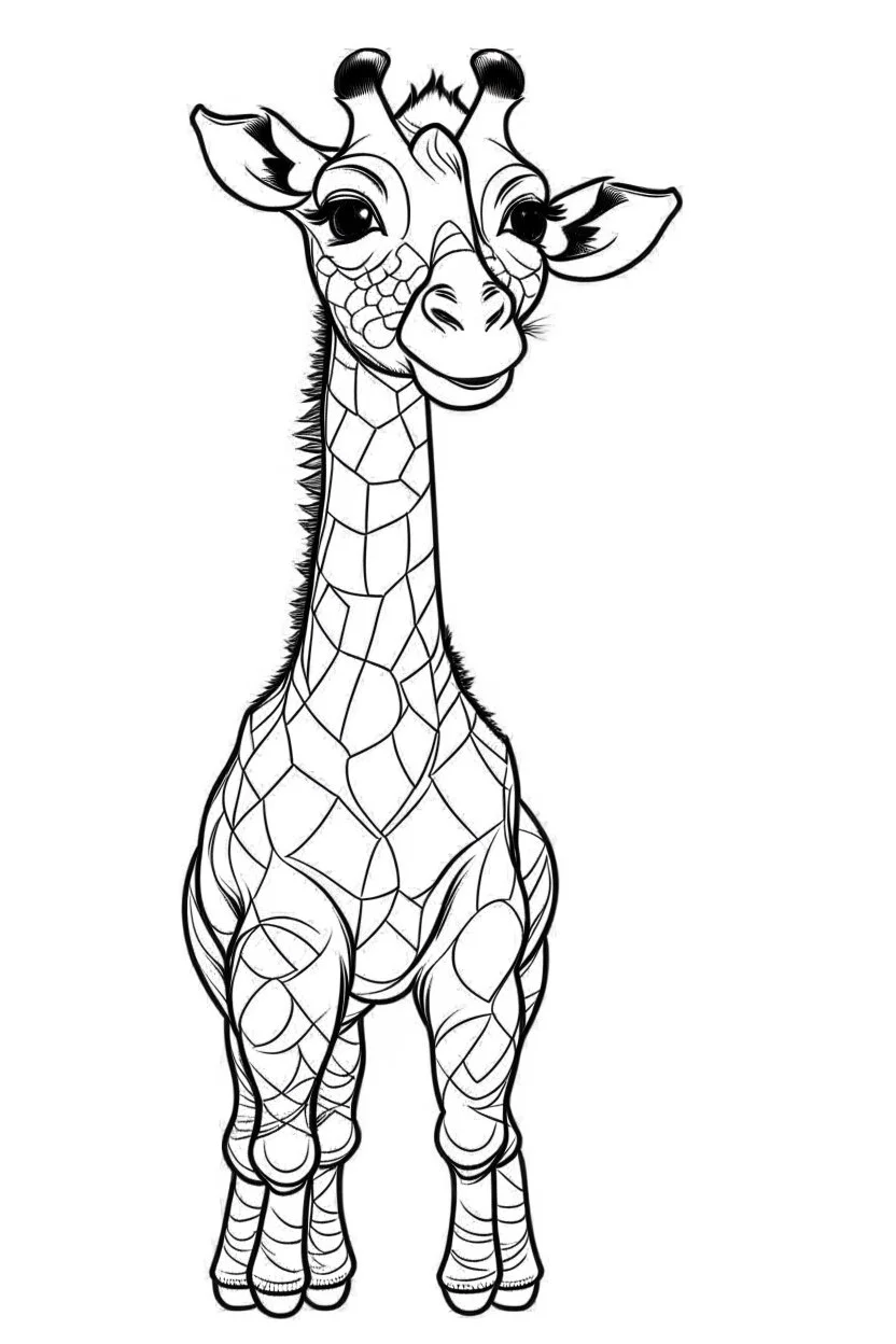 outline art for cute giraffe coloring pages, white background, sketch style, full body, only use outline, clean line art, white background, no shadows and clear and well