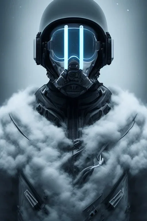 All Black british soldier, ghost, wearing high tech mask, white smoke, dark, rage, sorrow, high definition, ultra 8 k, volumetric lighting, blue fire, fog