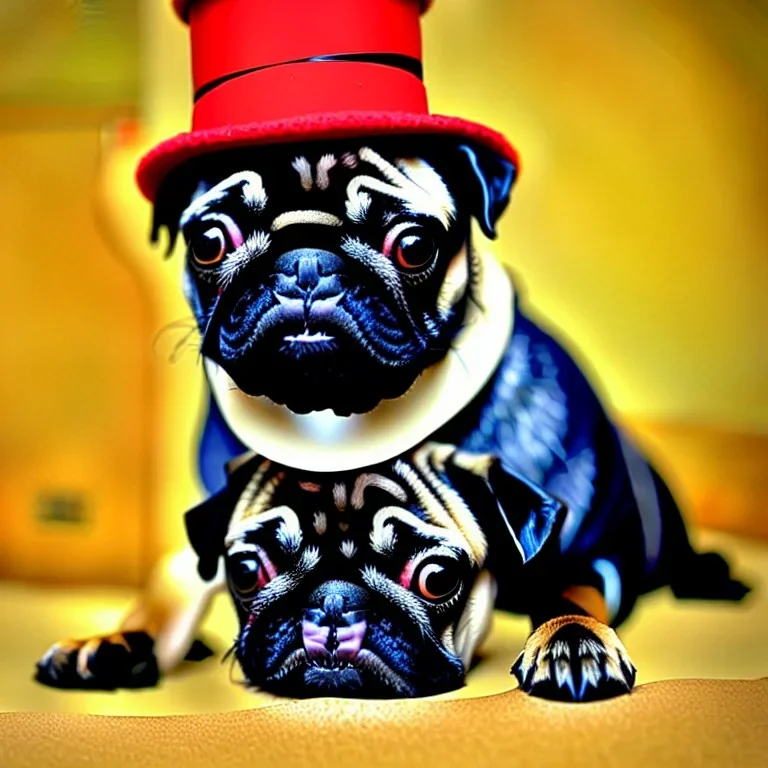 pug puppy wearing a tophat