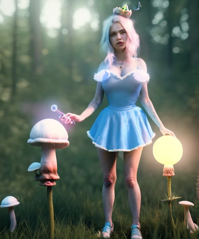 Ultra realistic wonderland photo, happy blonde Alice smoking a pipe, blue dress, white rabbit pet, circus dress style, old school tattoo, smoke, marijuana garden, glow eyes, perfect iris, little mushroom balloons, soft color, highly detailed, unreal engine 5, ray tracing, RTX, lumen lighting, ultra detail, volumetric lighting, high definition.