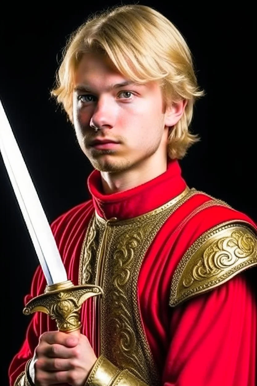 young blond adult royal guard swordsman with rapier