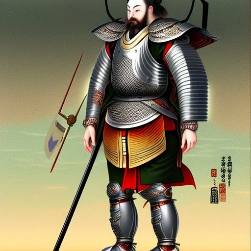 Ukiyo-e Style , Male Samuri in armour, full body