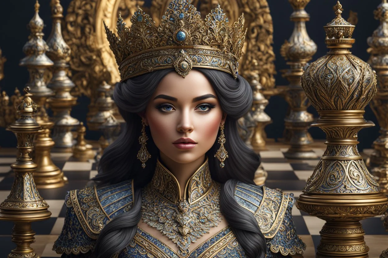 Price Queen Chess in 8k live action artstyle, close picture, intricate details, highly detailed, high details, detailed portrait, masterpiece,ultra detailed, ultra quality