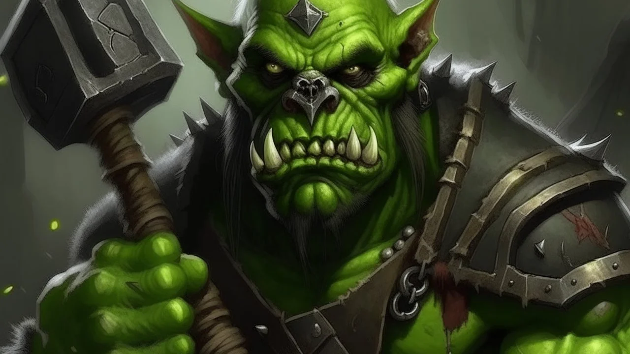 ork mit axt der grün leuchten augen hat