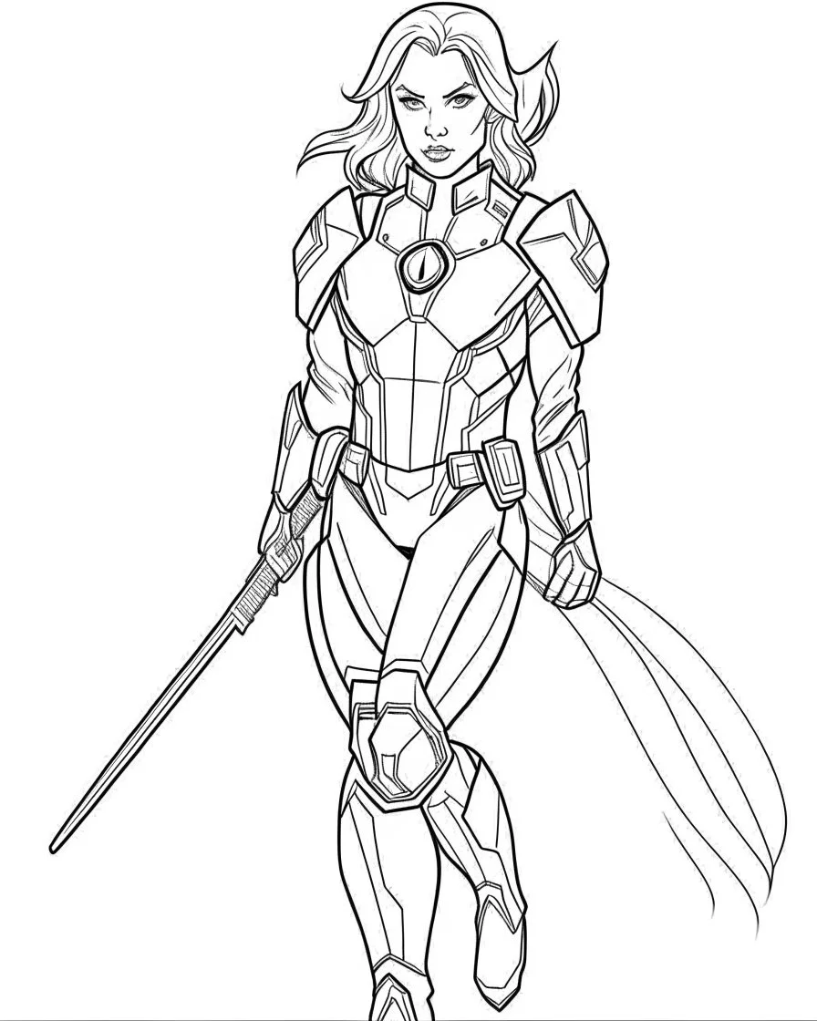 Avengers Black Widow, coloring page, no leaves, full body (((((white background))))), only use an outline., real style, line art, white color, clean line art, white background, Sketch style