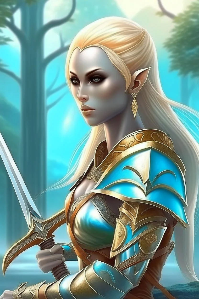 pretty woman, warrior, elf, blonde, fantasy, Skyrim, sword