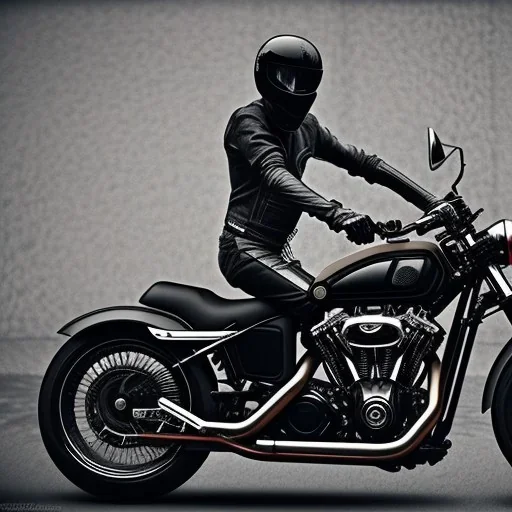 Gost skeleton Rider wearing a black leather on black motorcycle on a street