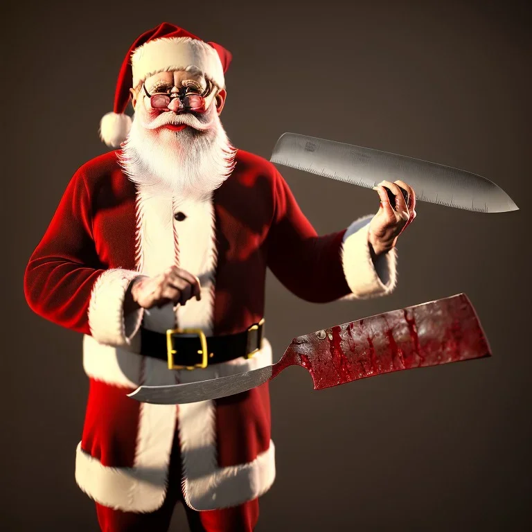 Photo, Santa Claus, blood and guts, butcher knife, meat cleaver, Satanic