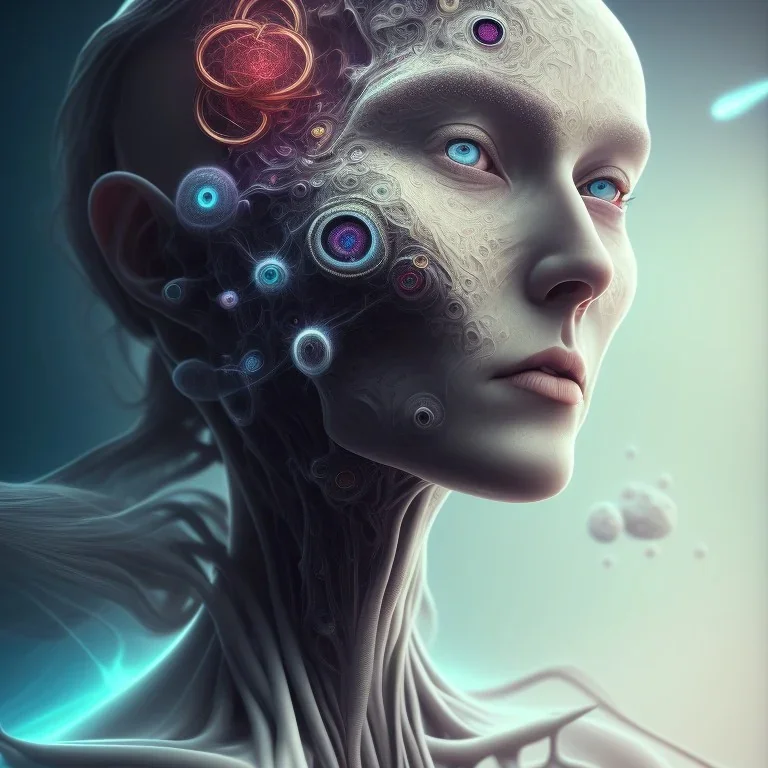 portrait full human body, meditation, third eye, universe, fourth dimension, fractal, realistic, 8k, high quality, extreme detail, symmetrical,