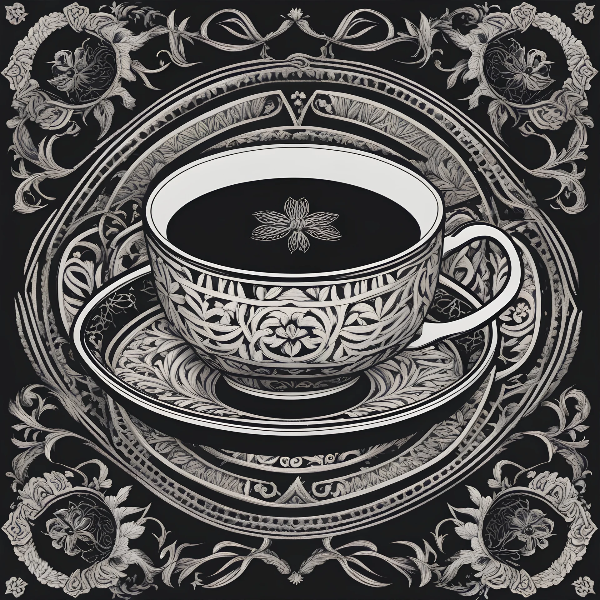 Aesthetic, Mesmeric, Gaslighted, Intuitive, Persuausive, Intriguing, Captivating Arts; Craftsmen; DIY influencer; Creative Entrepreneurship branding logos / initials / emblem art **Featured Design:** **Handcrafted Symmetry:** - Symmetrical patterns inspired by Assamese culture, forming a teacup and saucer. **Appearance:** Feel free to mix and match elements from different ideas to create a unique and compelling logo design for "ChayArt."