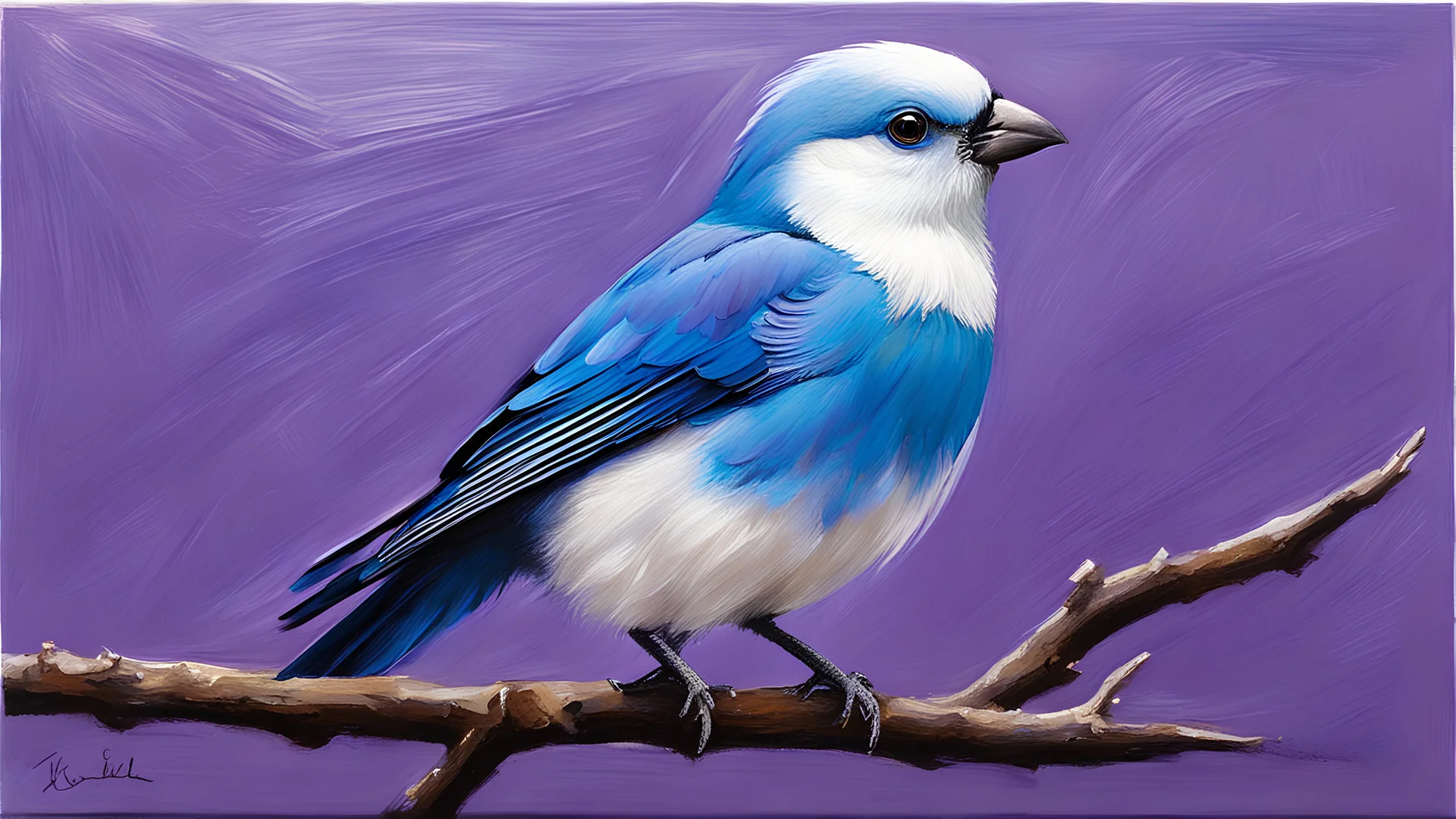 acrylic illustration, acrylic paint, oily sketch, Blue love bird white head purple back