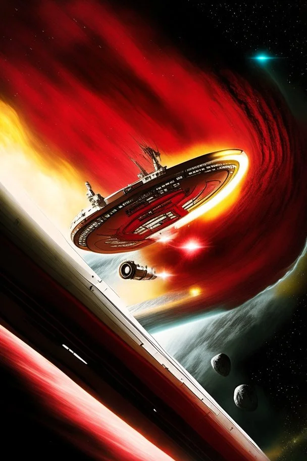 Star Trek's ship Voyager entering the red zone at the edge of known space