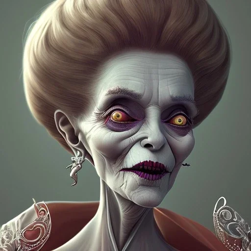 extrem tim burton style of old cruel lady stepmother, sharp focus