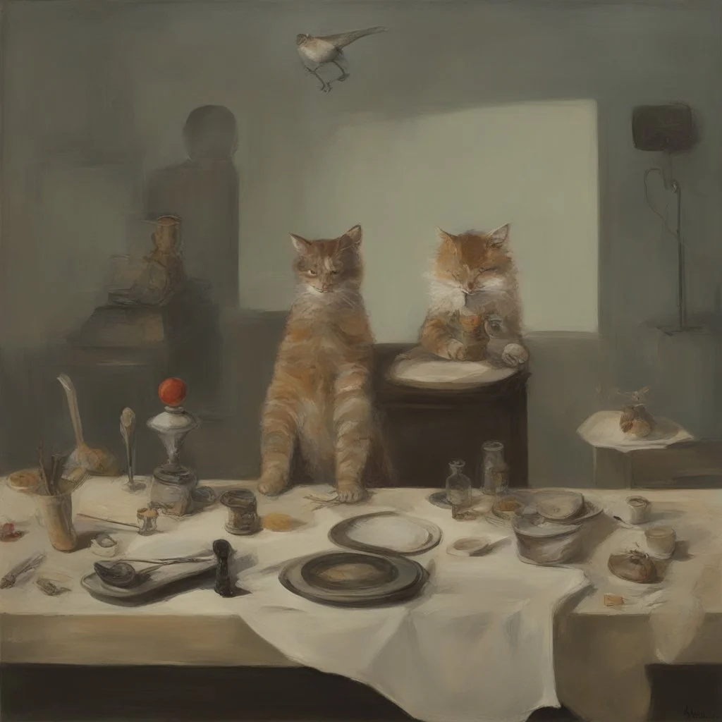 UN conference.a cat and human flesh-like surgical instruments and universe-like a pigeon and neuralink, surrealism,minimalism,Painting By Adrian Ghenie, Rene Magritte, Salvador Dali, Lucian Freud