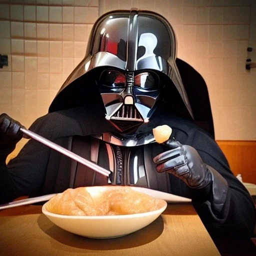 Darth Vader eating dumplings