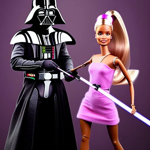 Barbie swordfighting with Darth Vader