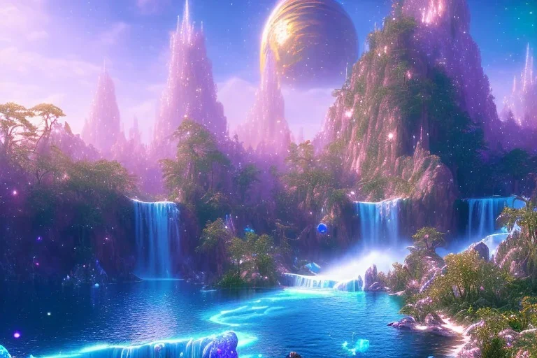  white and gold crystal cosmic background，waterfall, full of details, smooth, bright sunshine，soft light atmosphere, light effect，vaporwave colorful, concept art, smooth, extremely sharp detail, finely tuned detail, ultra high definition, 8 k, unreal engine 5, ultra sharp focus