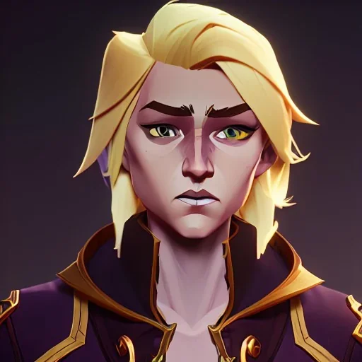 blond rogue, fantasy gnome, nonbinary, gold cloak, pickpocket, charming smirk