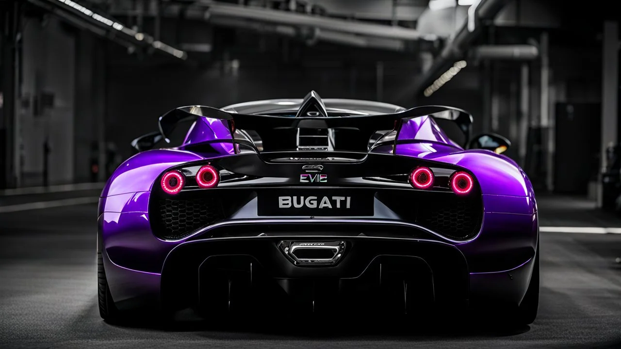 Super Evil purple and black Bugatti merged with Hyper Sport, desktop wallpaper, 4K, Cinematic, rear view