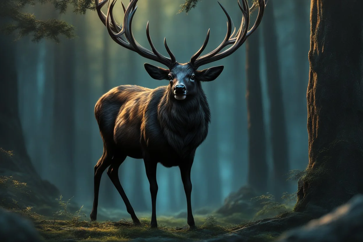 Black Shadow symbiote in 8k realistic anime e drawing style, human model, close picture, Deer them, neon color, antlers deer, intricate details, highly detailed, high details, detailed portrait, masterpiece,ultra detailed, ultra quality