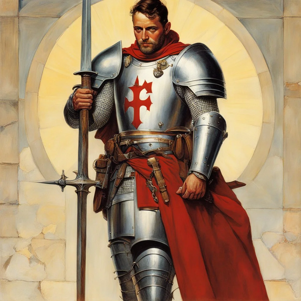 [art by Norman Rockwell] Some believed he was more than just a knight, that he carried within him the spirit of the fabled Knights Templar, blessed with their strength and valor. Clad in armor that bore the marks of countless battles, Roupinho stood tall and proud, his sword gleaming in the sunlight as if it were an extension of his very being. Forged by skilled artisans and imbued with the essence of his noble lineage, the sword was not just a weapon but a symbol of his duty and honor. As he ro