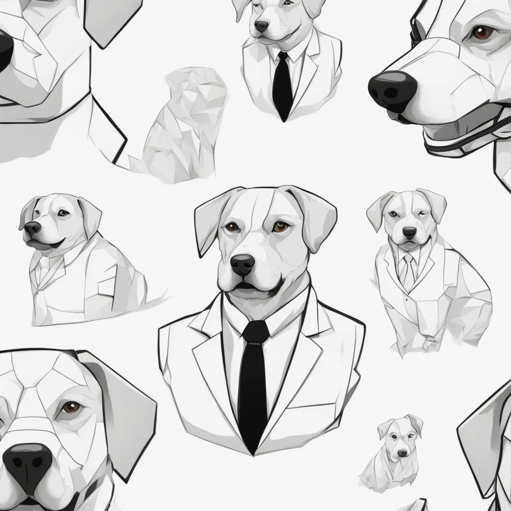 make one realistic business dog that are made of shapes and have a suit on lokk like crystals