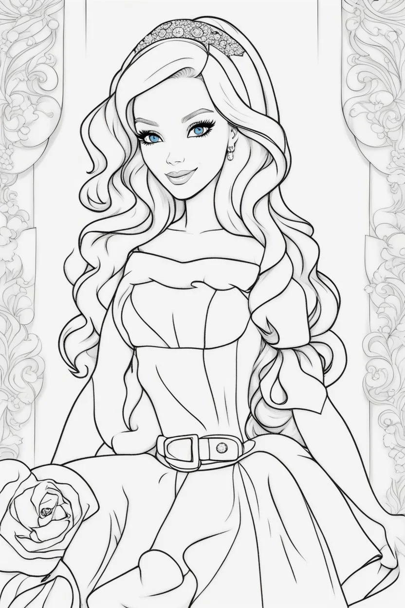 outline art for kids barbie coloring pages with barbie with her 2 friends , no background, sketch style, full body, only use outline, mandala style, clean line art, white background, no shadows and clear and well outlined. should look exactly like barbie