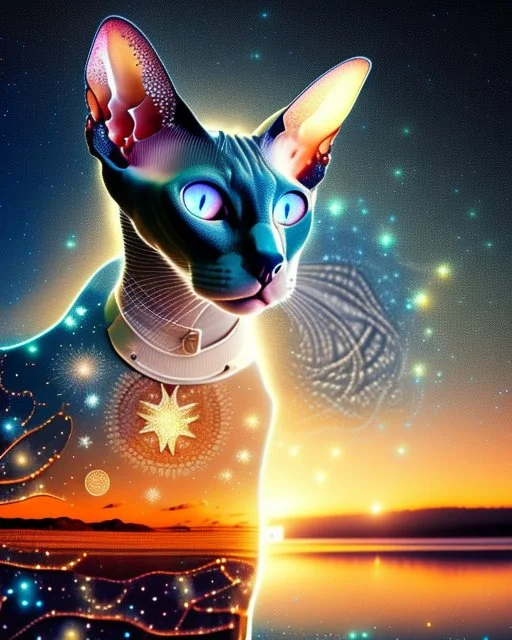 lora:Double Exposure Flux:1.0> A Oriental shorthair Siamese cat Against stars background Hyperealistic bioluminescent double exposure of Intricate Elaborate Double Exposure :: transparent cthulhu :: white background :: sunset+technology+memories inside double exposure art :: transparent layers by Photoshop Layers :: post processed double exposure art :: inspired by Surrealism+Pointillism+Double exposure art
