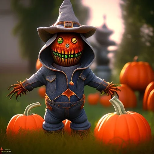 Scarry horrific scarecrow hunt pumpkins,Epic,unreal engine 5, 8k resolution, photorealistic, ultra detailed