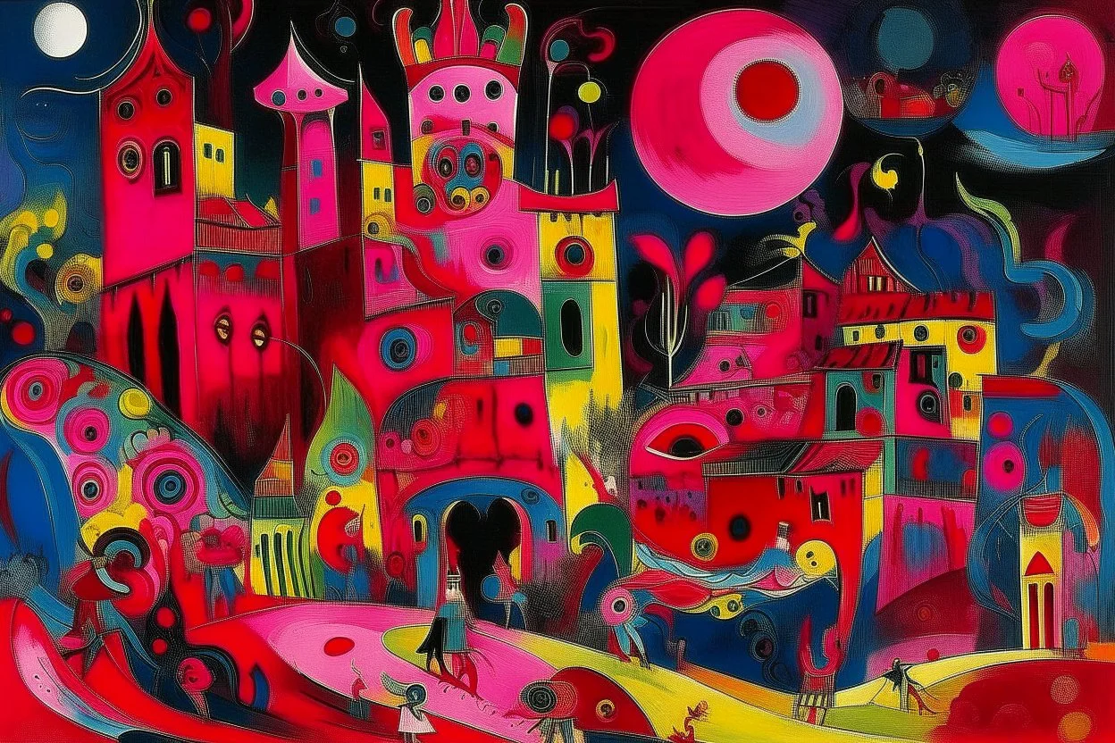 A magenta undead vampire castle painted by Wassily Kandinsky