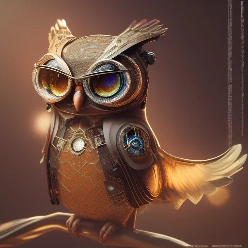 Steampunk Owl, extreme detail, Photorealism, macro lens 70mm,bokeh, cinema4d, 8k, unreal engine 5