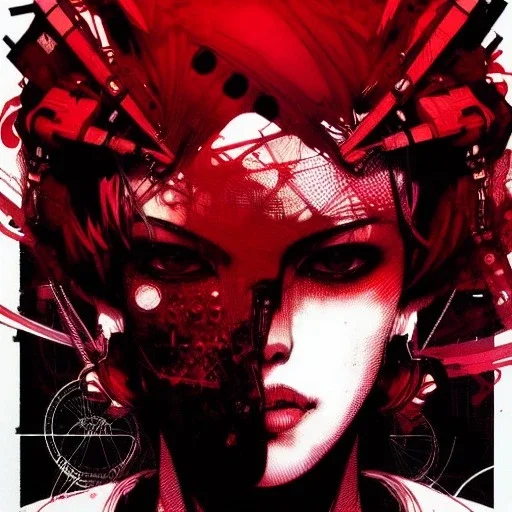 beautiful punk girl, hyper detailed, illustration by <kilian eng> <Yoji Shinkawa>, darkred tones,