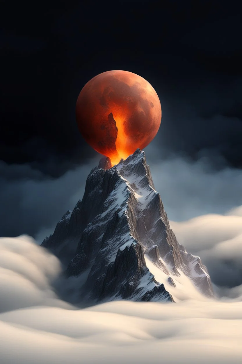 a mountain rises out of the mist into the night sky. at the peak, a sphere is cracked open by the sharp rocks, insides flowing down the mountainside. cinematic lighting, realism,HD, jordan grimmer, artstation, grim mood, from below camera angle. a masterpiece, 8k resolution, dark fantasy concept art, by Greg Rutkowski, dynamic lighting, hyperdetailed, intricately detailed, Splash screen art, trending on Artstation, deep color, Unreal Engine, volumetric lighting,