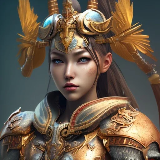 portrait of a warrior with japanese godddes beautiful girl themed armour, extremely detailed, UHD, 8k,macro lens, perfect position,hyperphotorealistic, unreal engine 5, octane render